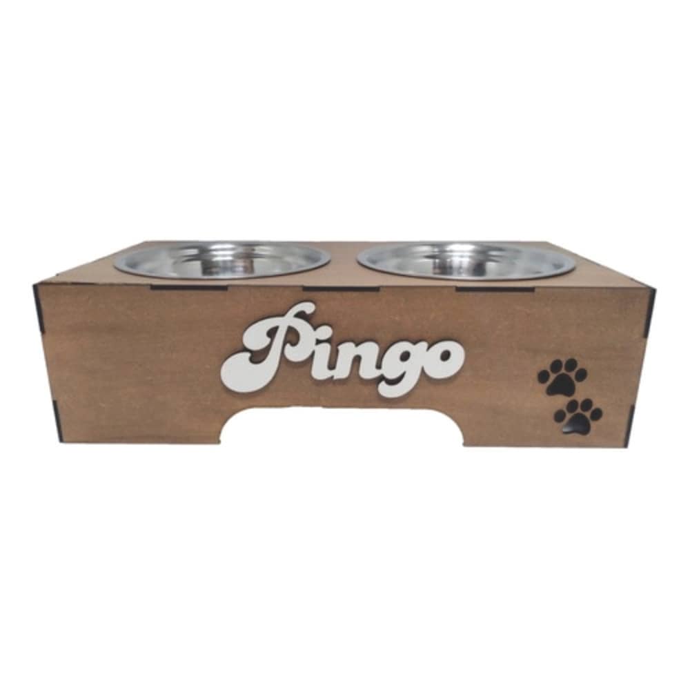 Comedouro Pet Duplo Cachorro Gato Nome Personalizado
