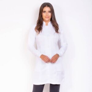 Jaleco Feminino - branco em gabardine com gola padre